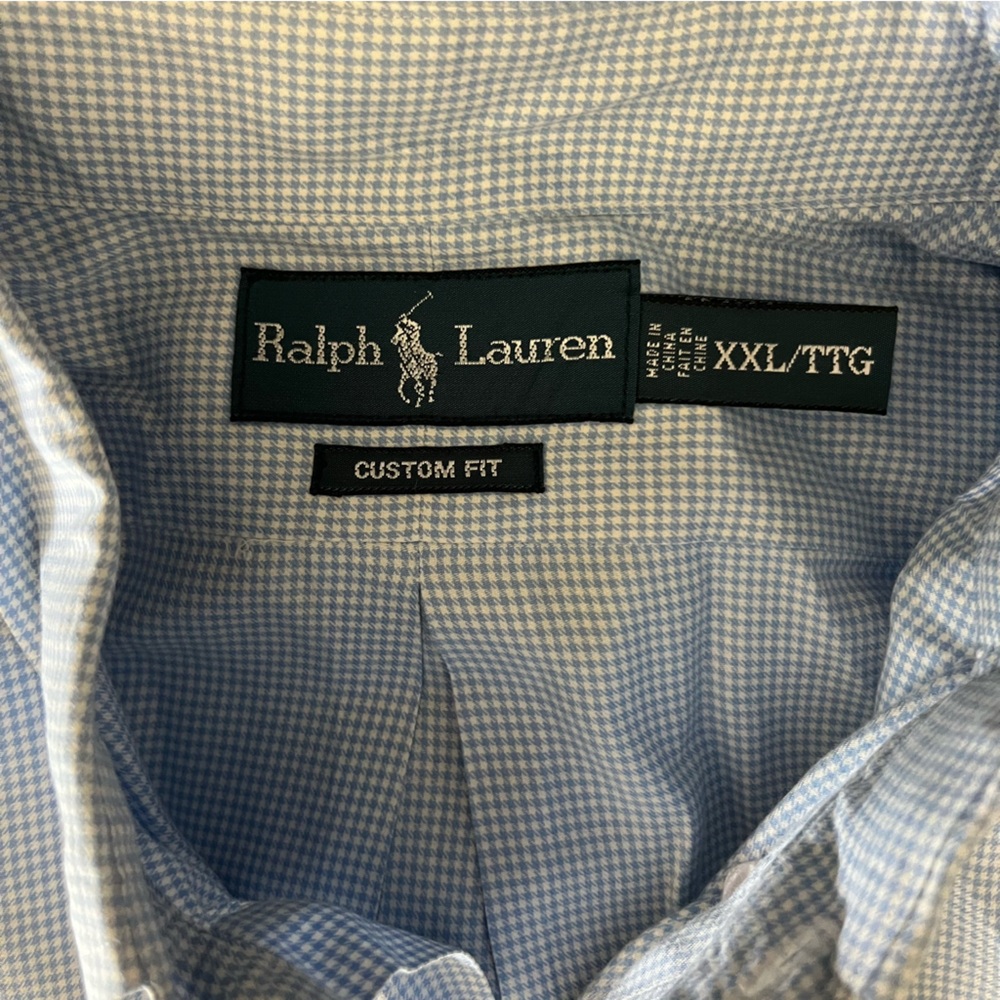 Ralph Lauren Blue Gingham Plaid Men’s Button Down XXL Blue Pony 100 Cotton - Picture 3 of 6